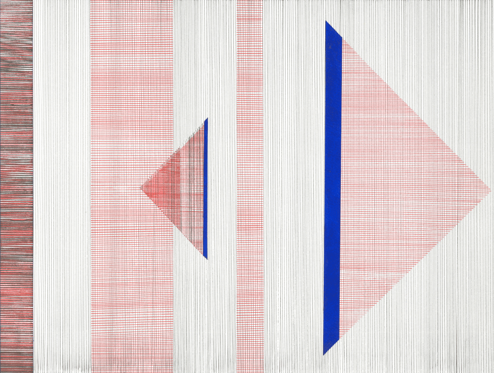 Ines Doleschal, Kette und Schuss #7, 2023, Tusche, Acryl auf Papier (Collage), 32 x 24 cm (©Doleschal/VG Bild-Kunst)