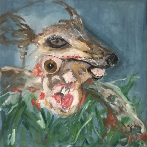 Eat or be eaten series: who is eating whom XI. 2024, Oil on canvas, 45 x 45 cm ©Funda Özgünaydin